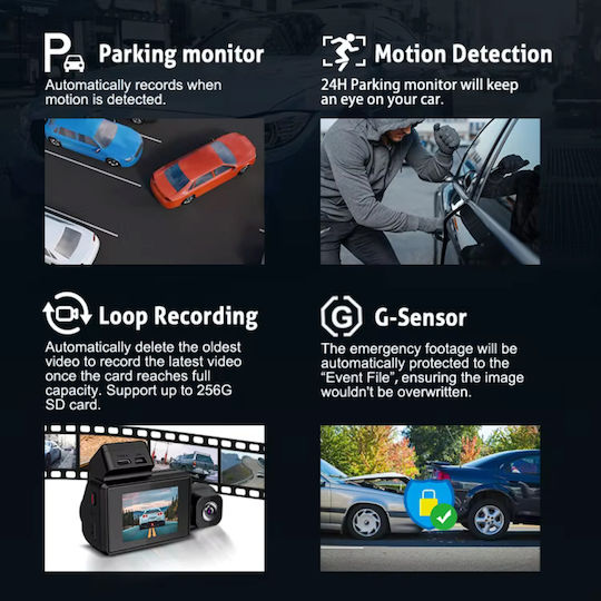 Taggo Σετ Κάμερα DVR Αυτοκινήτου 4K με Οθόνη 2" Wi-Fi, GPS & Κάμερα Οπισθοπορείας