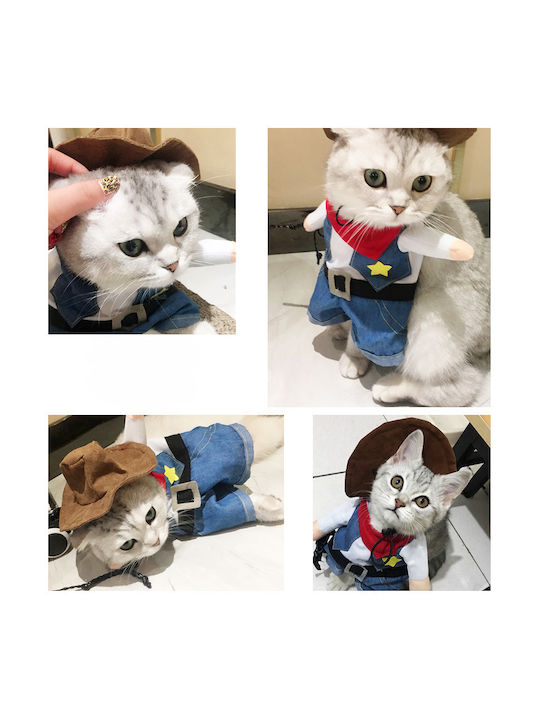 Costum Cowboy Din Denim Pentru Câini Pisici Stilat Distractiv Perfect Pentru Nopți De Petrecere Halloween Mărimea M Albastru