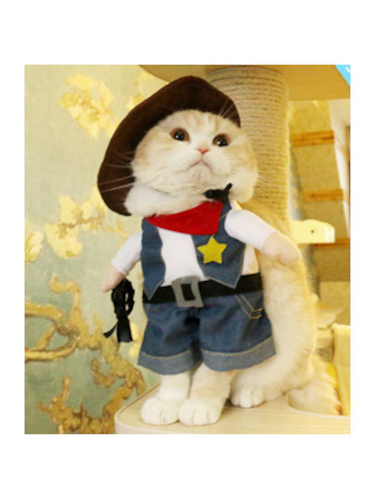 Costum Cowboy Din Denim Pentru Câini Pisici Stilat Distractiv Perfect Pentru Nopți De Petrecere Halloween Mărimea M Albastru