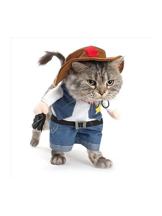 Costum Cowboy Din Denim Pentru Câini Pisici Stilat Distractiv Perfect Pentru Nopți De Petrecere Halloween Mărimea M Albastru