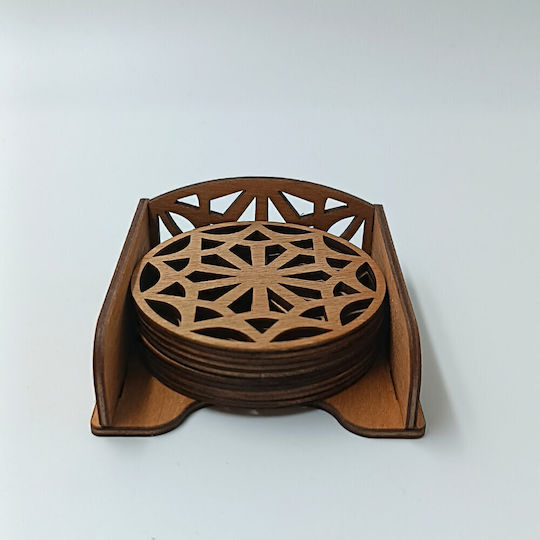 ToXylo Round Wooden Coaster with Stand 7.5cm 4 Pieces