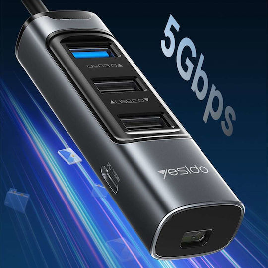 Yesido HB24 Hub 4 Porturi cu conexiune USB-C Gri