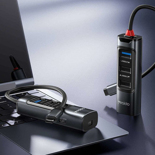 Yesido HB24 Hub 4 Porturi cu conexiune USB-C Gri