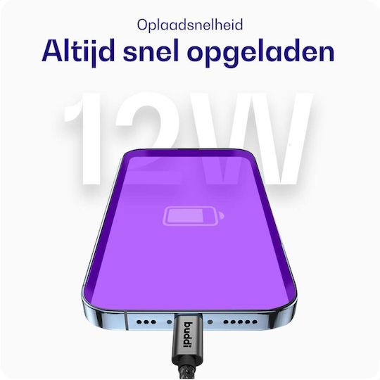 Buddi Flex Spiral USB-A to Lightning Cable 12W Μαύρο 1m