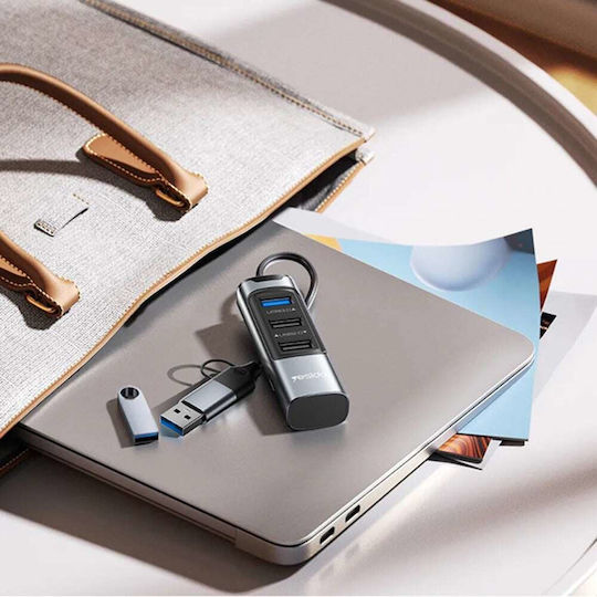 Yesido HB19 USB 3.0 Hub 4 Anschlüsse mit USB-A / USB-C Verbindung Gray