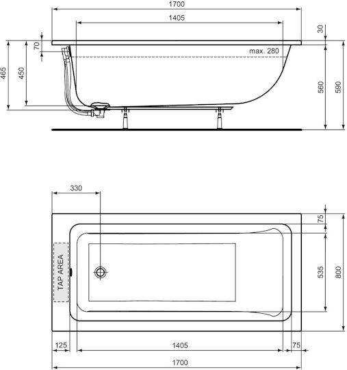 Ideal Standard Cadă de baie Acrilic 170x80cm