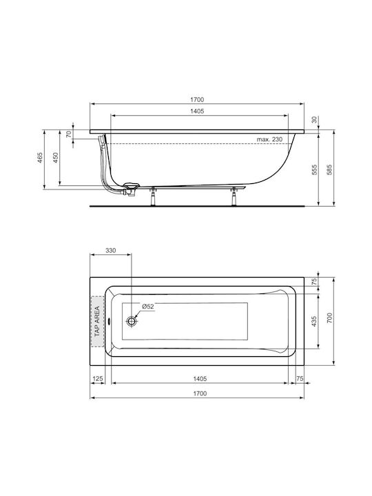 Ideal Standard Cadă de baie Acrilic 170x70cm