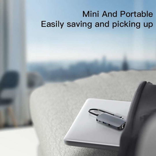 Yesido HB15 3-Port USB 3.0 Hub with USB-C Connection and Ethernet Gray