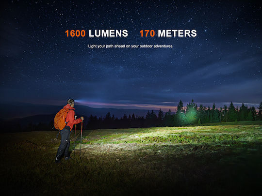 Fenix Rechargeable Headlamp LED IP68 with Maximum Brightness 1600lm Red
