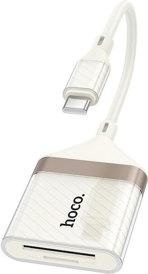 Hoco Ua40a Cititor Carduri Type-C pentru SD/microSD Alb