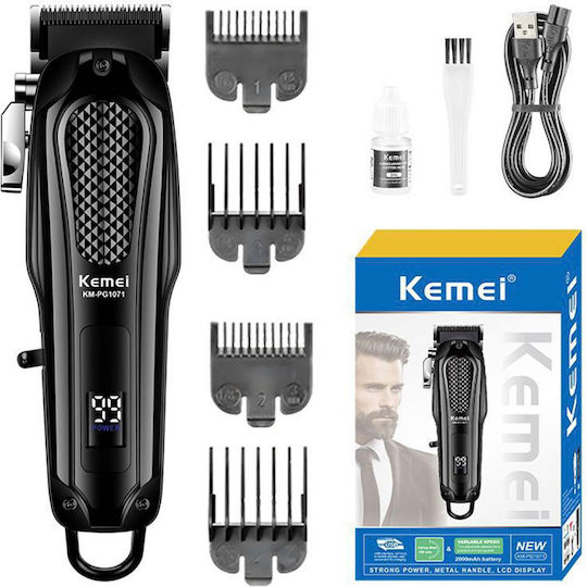 Kemei KM-1071 Επαναφορτιζόμενη Κουρευτική Μηχανή Μαύρη KM-PG1071