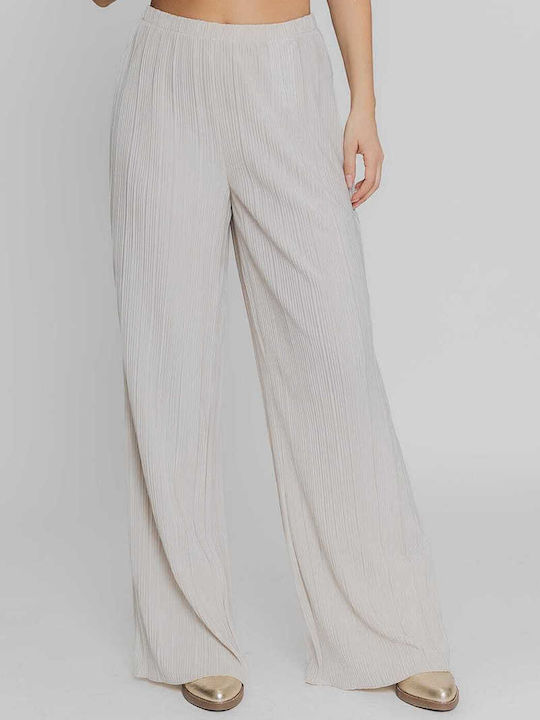 Aurora Women's Fabric Trousers with Elastic Ecru