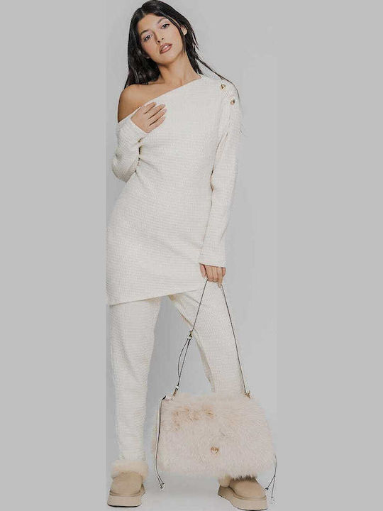 Women's Fabric Trousers Loose Fit Beige