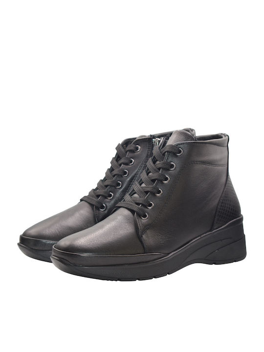 Leather Women's Ankle Boots Platform Black
