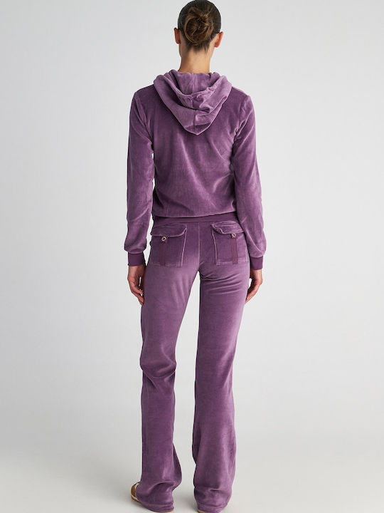 Damen Sweatshirtjacke Samt Kapuzen Purple