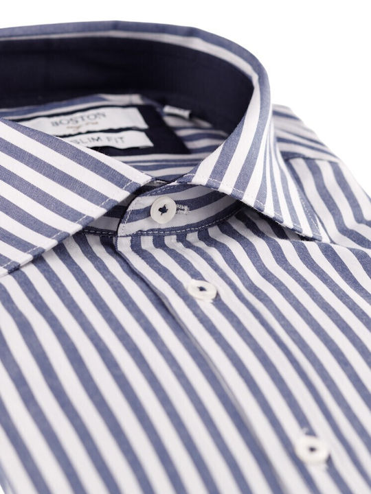 Long-sleeved Cotton Shirt Striped Blue