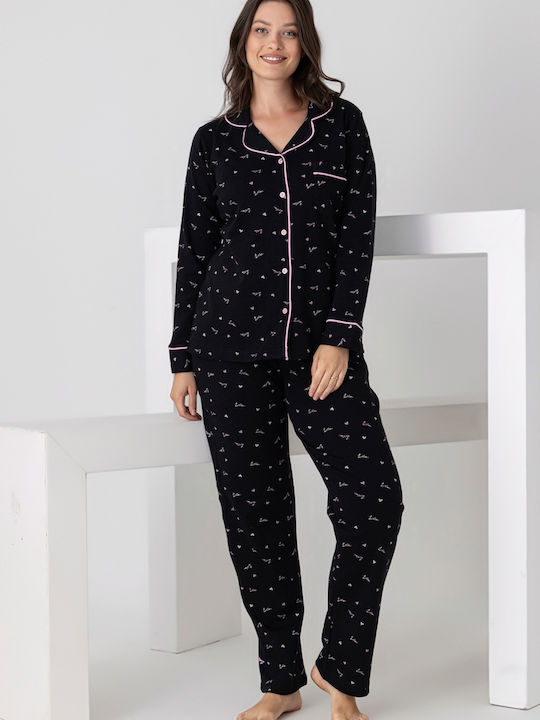 Pijamangel Winter Damen Pyjama-Set Black