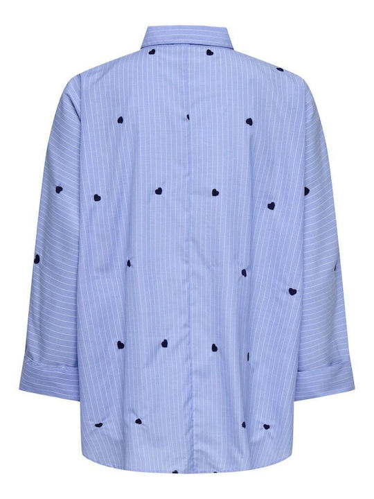 Women's Denim Striped Long Sleeve Shirt Blue