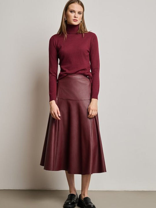 Leather Midi Skirt Bordeaux