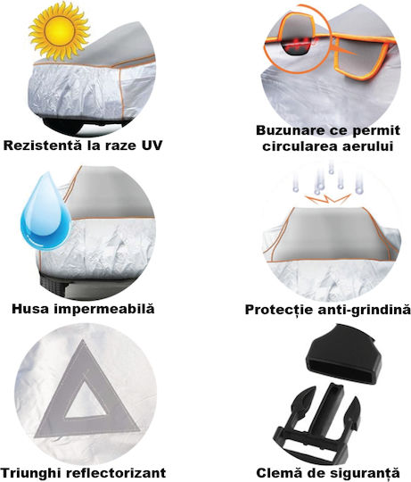 Smartic Husa Auto Sedan Anti-grindină M 430 X 160 X 120 Cm Lacăt Antifurt Rezistentă La Apă Soare Îngheț Praf Ventilație Buzunare Benzi Reflectorizante Geantă De Depozitare Gri