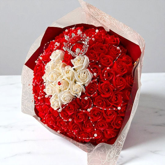 Buchet Regal Roșu 101 Trandafiri Săpun Accesorii Decorative 40 Cm
