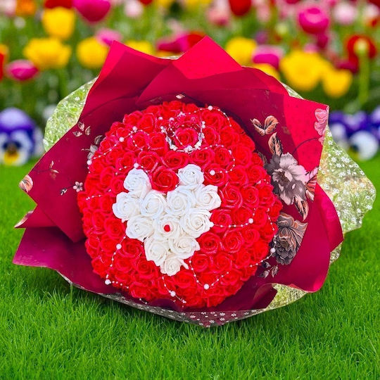 Buchet Regal Roșu 101 Trandafiri Săpun Accesorii Decorative 40 Cm