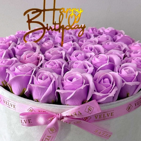 Majestic Lilac Floral Arrangement Soap Roses In A White Velvet Box "happy Birthday" Message