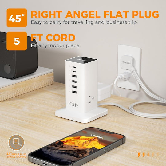 Tessan Smart Πολύπριζο 6 Θέσεων με 3 USB-A, 3 USB-C και Καλώδιο 2m