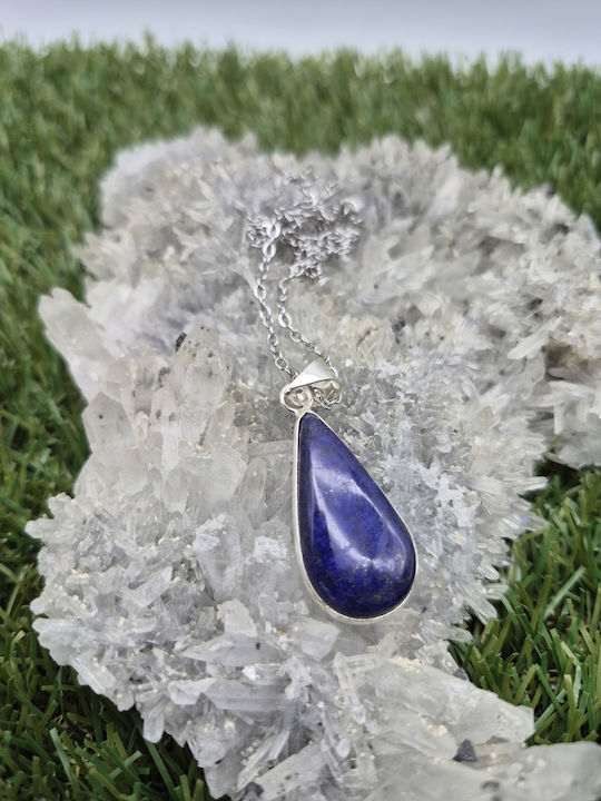 Silver Plated Necklace Lapis Lazuli – Semi Precious Stone Steel Chain – Semi Precious Stone Steel Chain