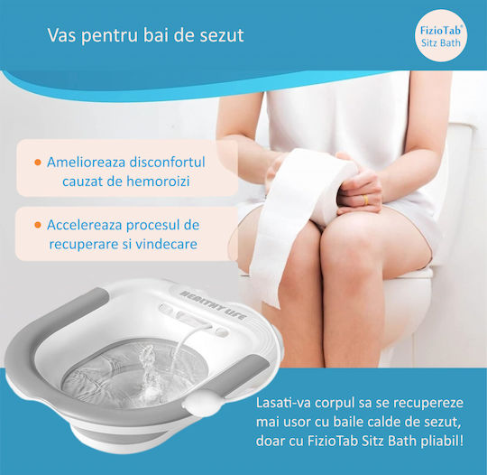 Fiziotab Cadă de Șezut Pliabilă Tip Cadă pentru Toaletă Asigură Igiena Locală Ameliorează Simptomele Cauzate de Hemoroizi Cu Cârlig și Săculeț de Depozitare Inclus Alb Gri