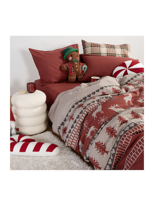 Nef-Nef Homeware Duvet Cover Set Cotton Single with Pillowcase 160x230 Tinsel Bordo