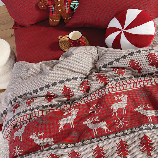Nef-Nef Homeware Σετ Παπλωματοθήκη Βαμβακερή Μονή με Μαξιλαροθήκη 160x230cm Tinsel Bordo