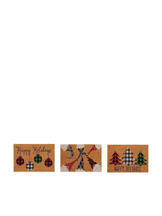 Nef-Nef Homeware Entrance Mat made of Coir with Anti-slip Backing Happy Holidays Beige 40x60cm