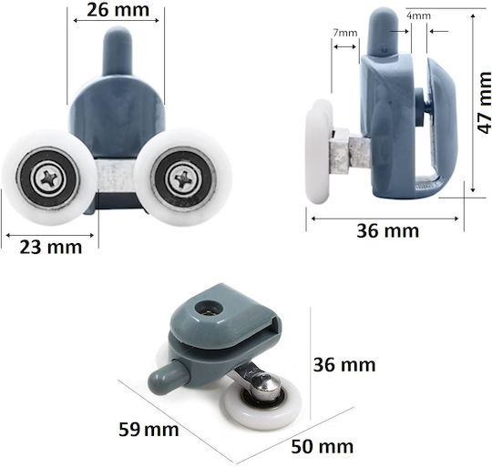 Cabin Shower Roller Double 23mm Hs058 Lower