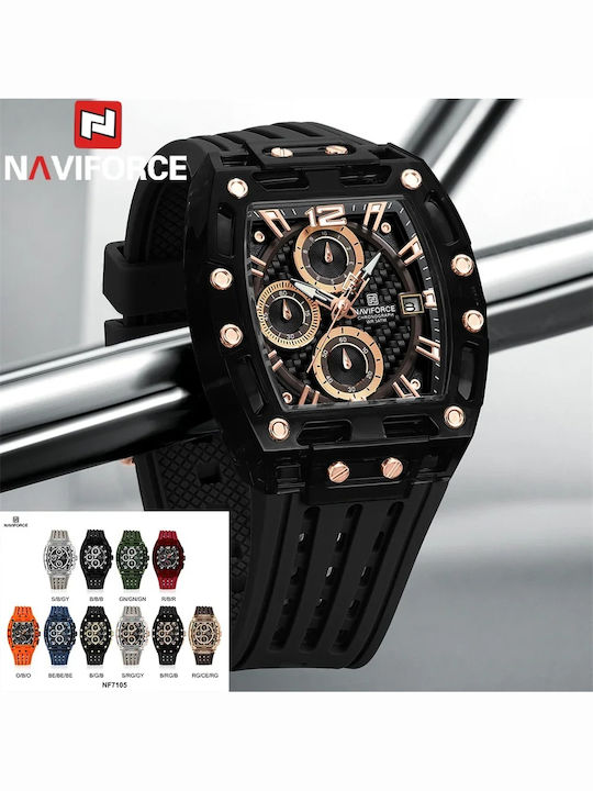 Naviforce Ceas Bărbați 14mm Cronograf Baterie Cu Curea Din Cauciuc Neagră
