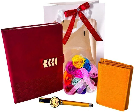Pachet Timeless Notes Profesor Planner Vișiniu Portofel Galben-muștar Pix "Cel Mai Bun Profesor" Săpun Trandafir Cutie Într-o Geantă Cu Fereastră