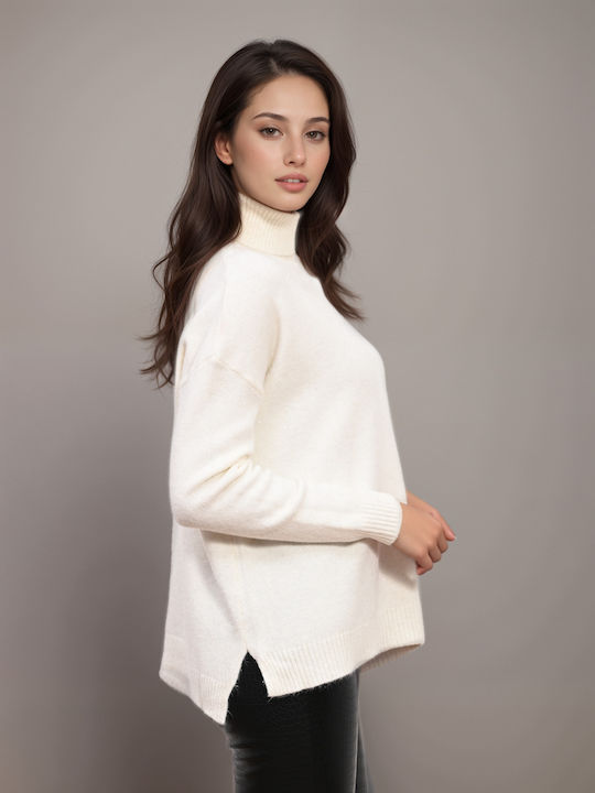 Damen Pullover Rollkragen Ecru