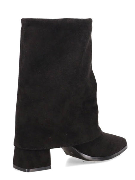 Suede Women's Ankle Boots with Medium Heel Black