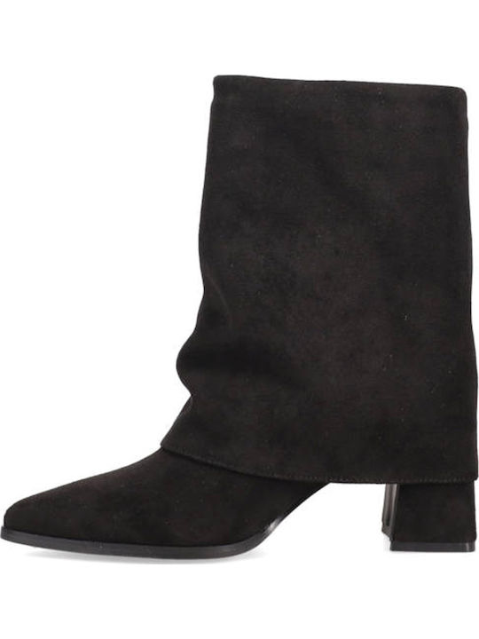 Suede Women's Ankle Boots with Medium Heel Black