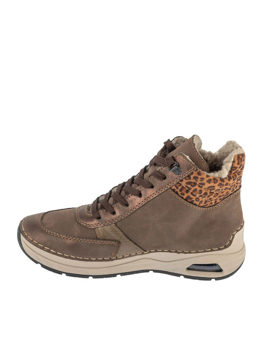 Leather Women's Ankle Boots with Platform Brown