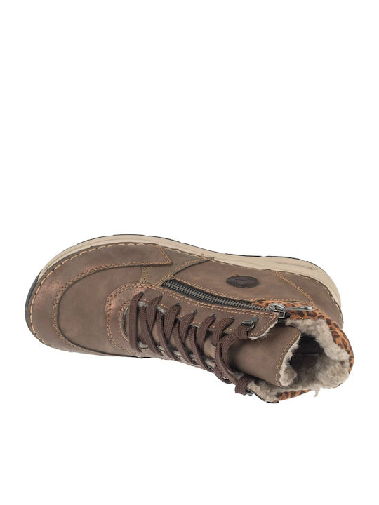 Leather Women's Ankle Boots with Platform Brown