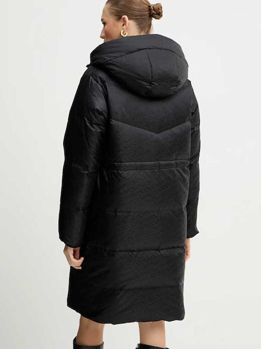 Lang Damen Puffer Jacke Wendbar für Winter Black/Beige