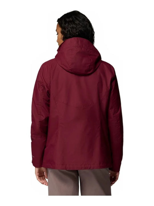 Women's Lifestyle Jacket Waterproof for Winter with Hood Red