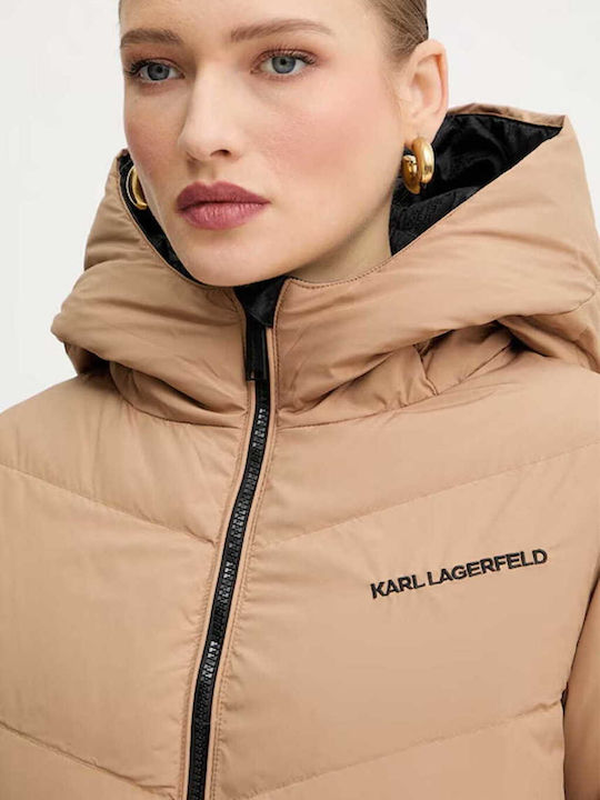 Lang Damen Puffer Jacke Wendbar für Winter Black/Beige