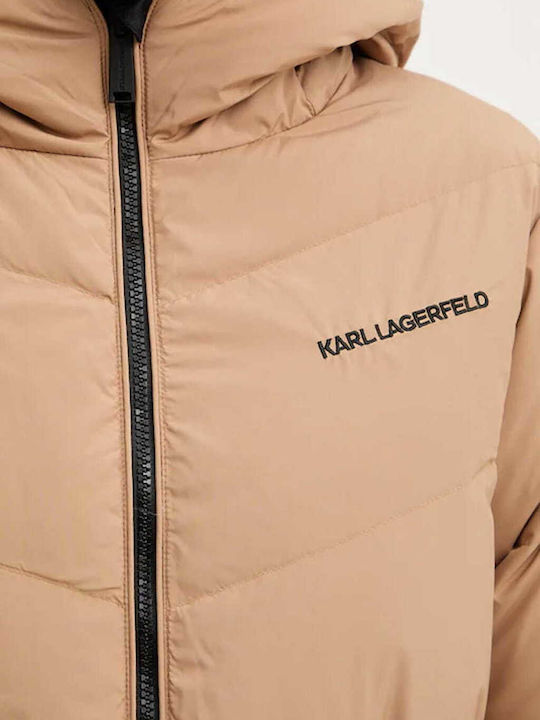 Lang Damen Puffer Jacke Wendbar für Winter Black/Beige