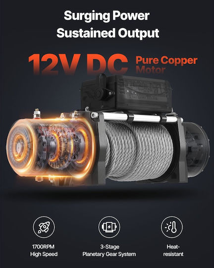Vevor Electric 4x4 Car Winch 12V with Towing Capacity 6100kg