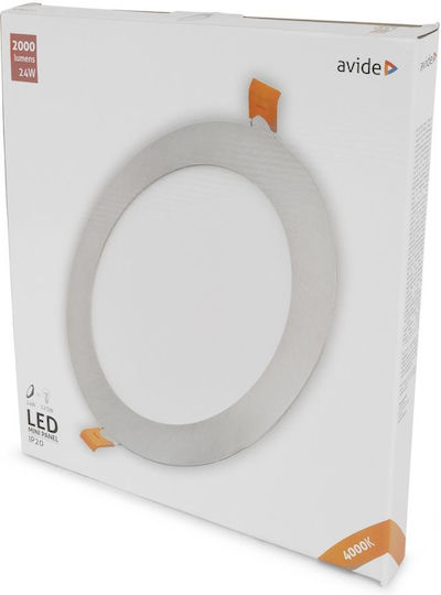 Avide Στρογγυλό Χωνευτό LED Panel 24W με Φυσικό Λευκό Φως 4000K
