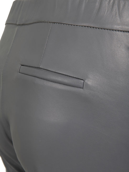 Women's Fabric Trousers with Elastic Slim Fit Dark Grey