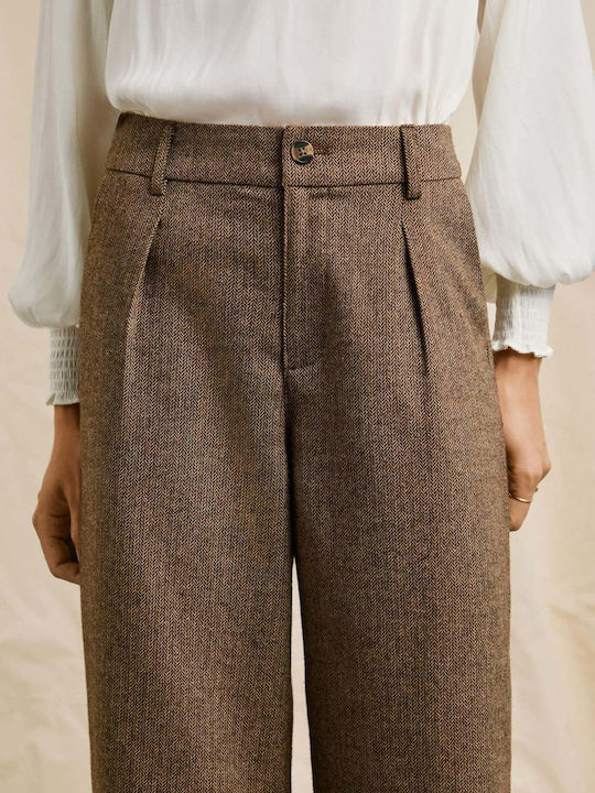 Women's Leather Trousers Checked Brown