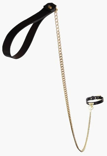 Smd Minx Sm Adjustable Leather Neck Chocker Collar Chain Leash Submissive Κολάρο Λουρί Black Gold